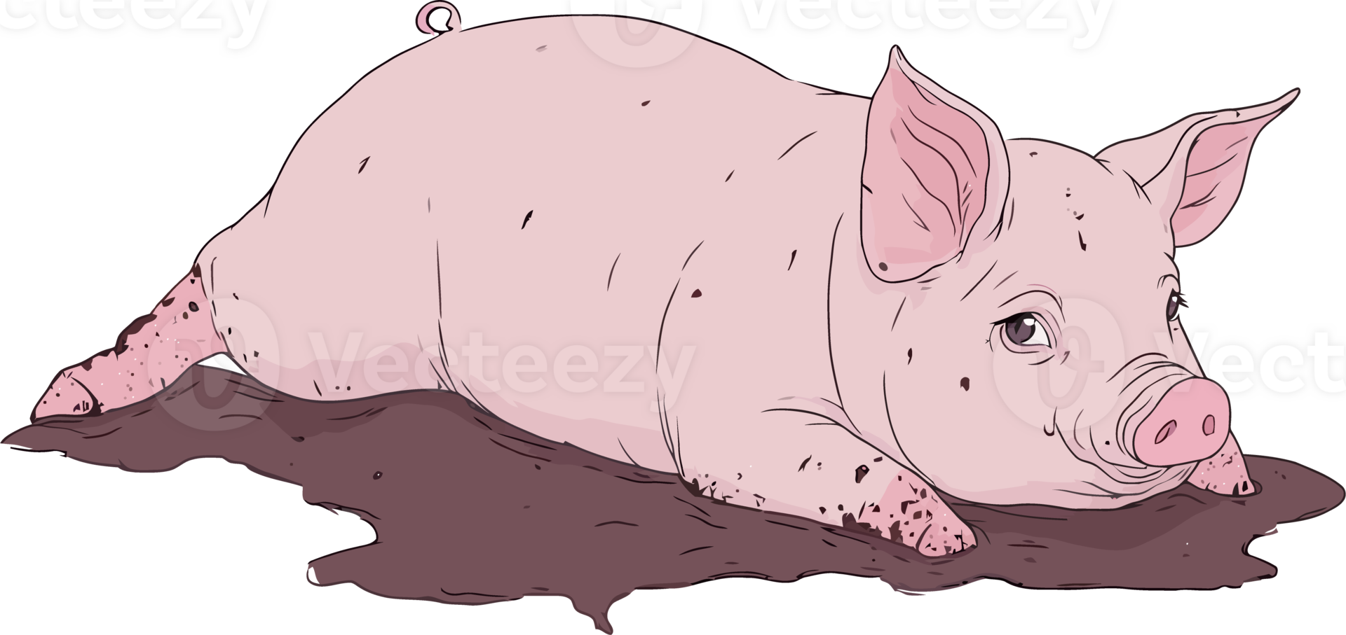 Cute Piglet Relaxing in Mud - Adorable Farm Animal Resting Illustration png
