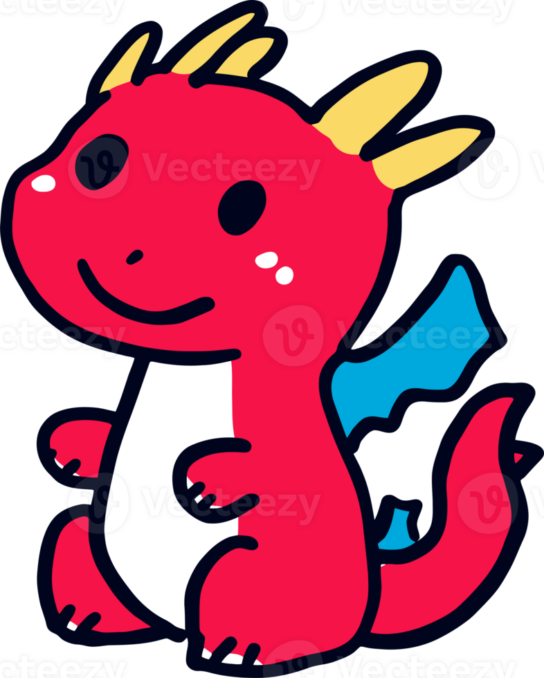 Cute Colorful Cartoon Dragon Illustration with Blue Wings and Yellow Horns png