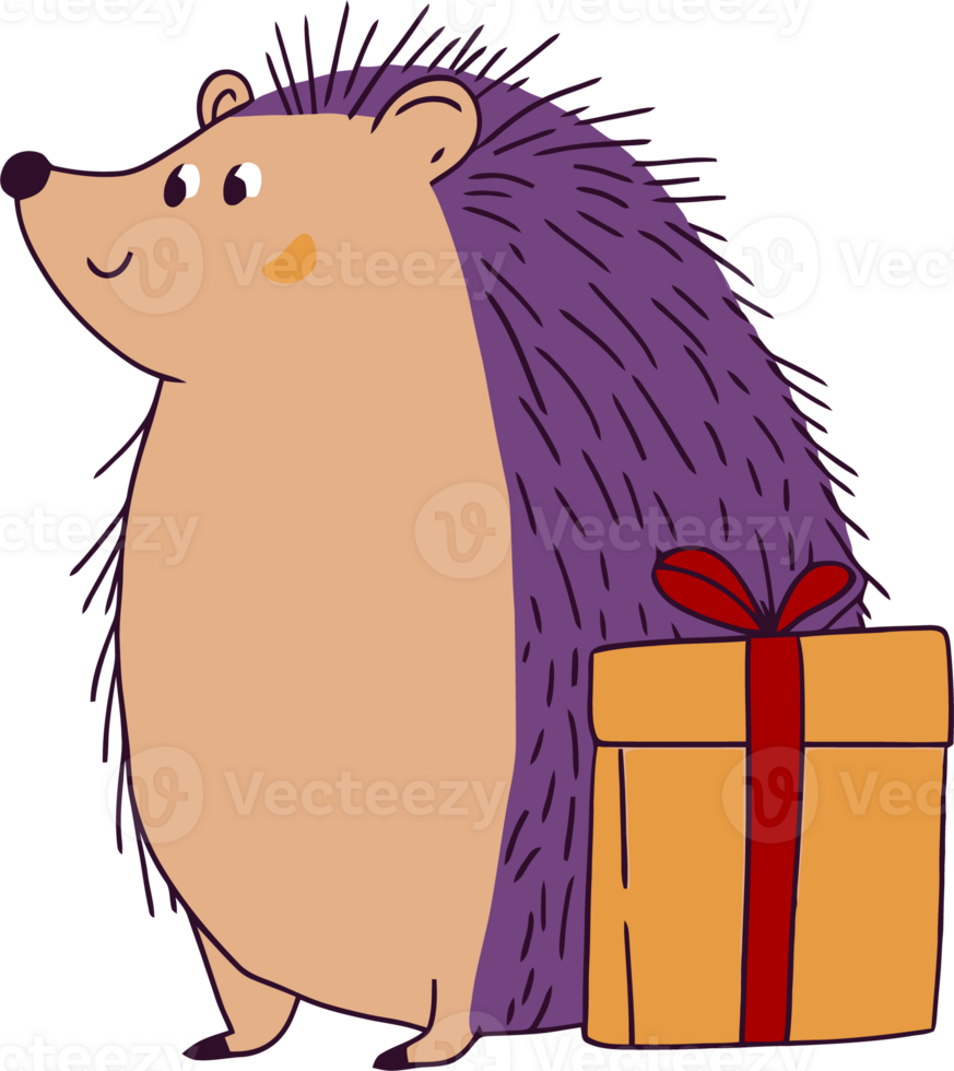 Cartoon Hedgehog with Gift Box - Cute Animal Illustration for Celebrations png