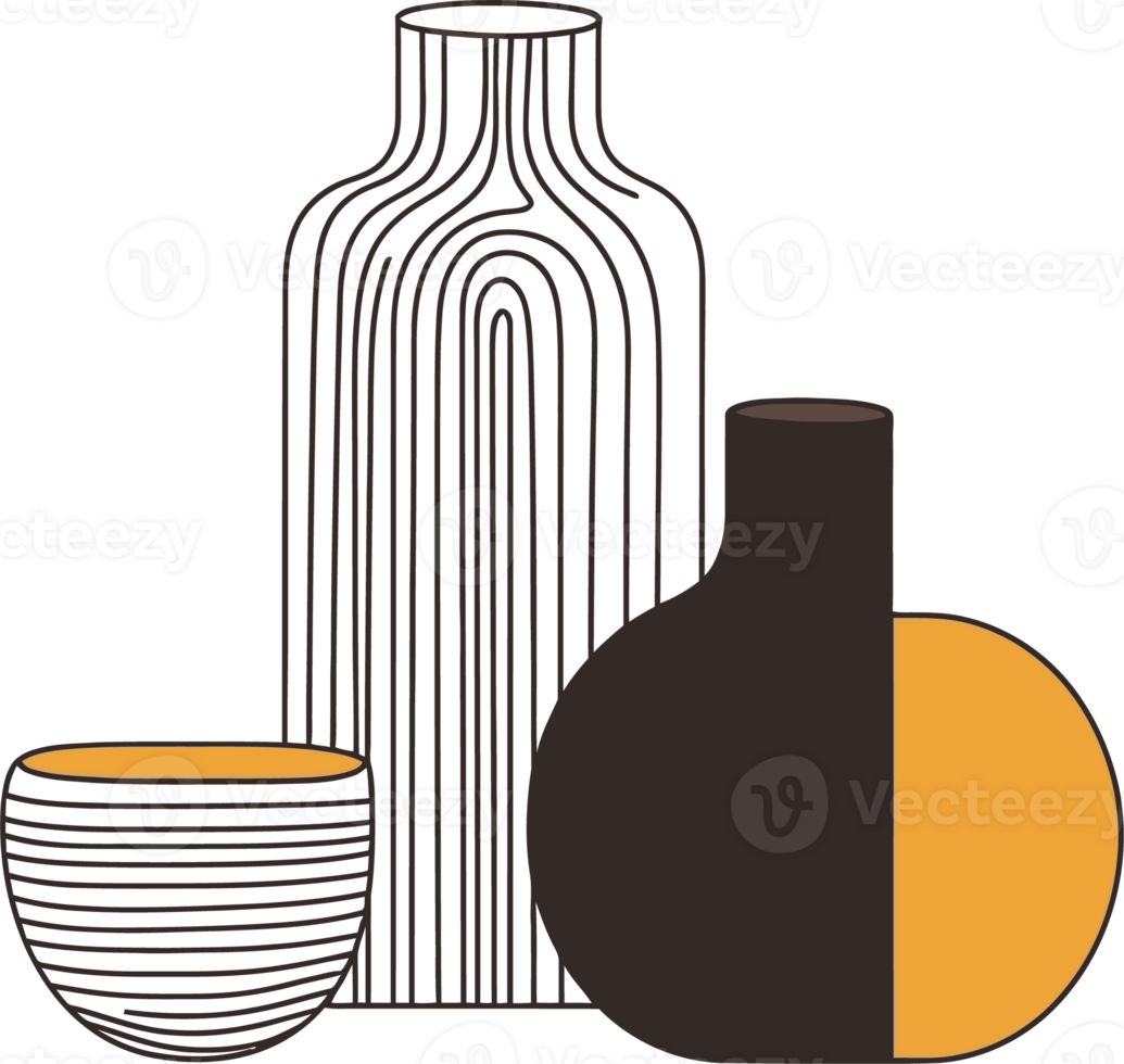Modern Minimalist Vases and Bowls with Abstract Patterns png