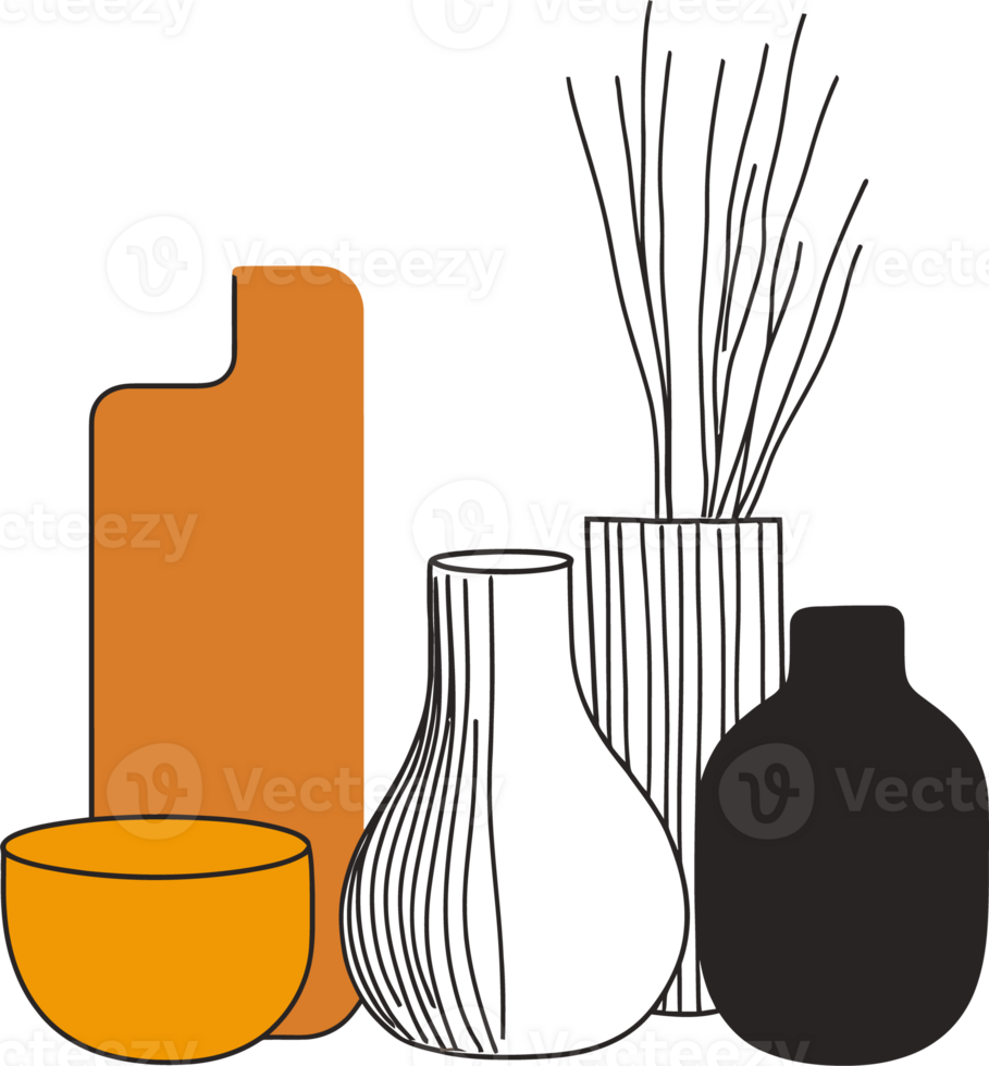 Modern Minimalist Vases and Vessels Illustration - Stylish Home Decor and Interior Design Elements png