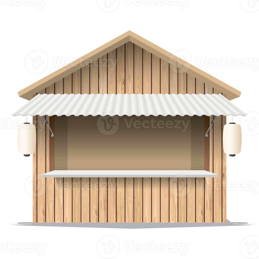 Whitewashed wooden stall shop mock up isolated Asian style graphic illustration have blank space for place the products presentation on countertop. Small business and street food concept. png