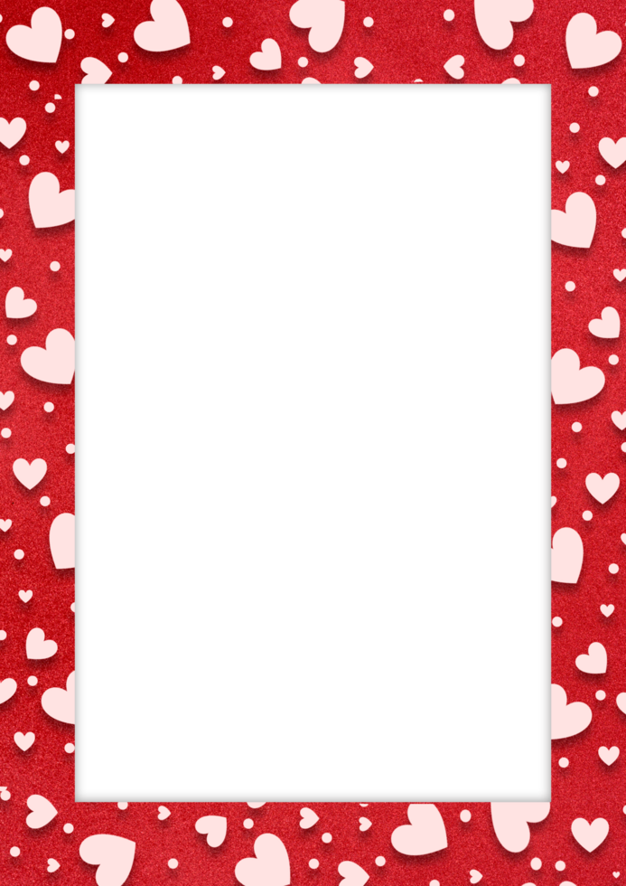 A Transparent square frame with hearts on a red background png