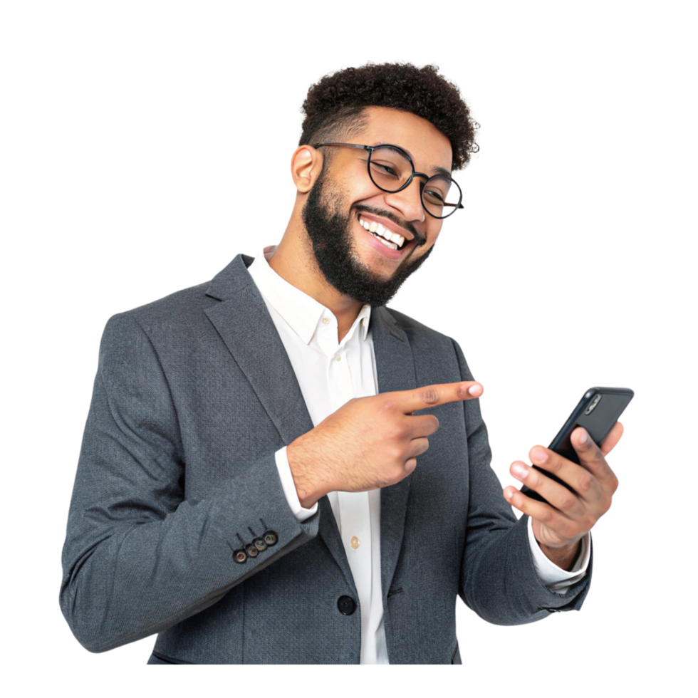Business Professional Holding His Phone and Looking Positive png
