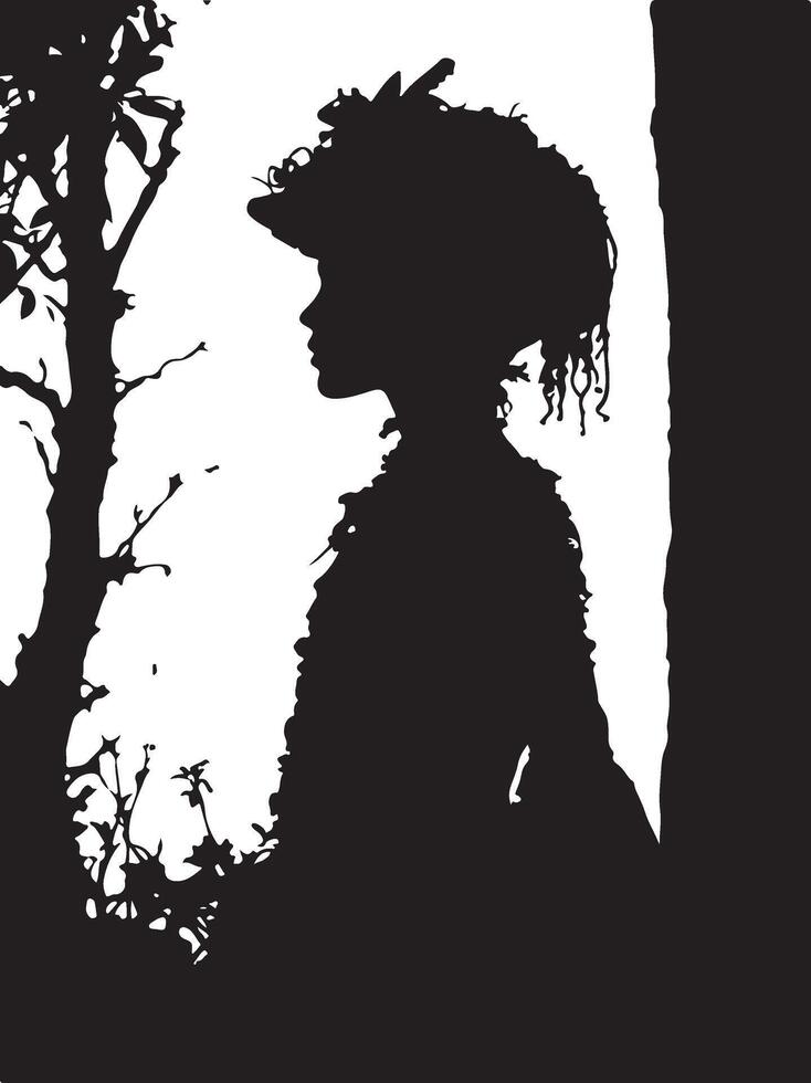 Silhouette of a woman in a hat and dress vector