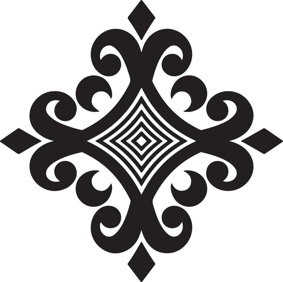 Elegant Black Cross-Like Pattern with Curling Shapes vector