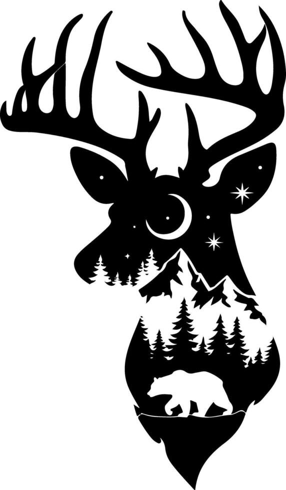 Intricate Deer Head Design with Forest and Wildlife vector