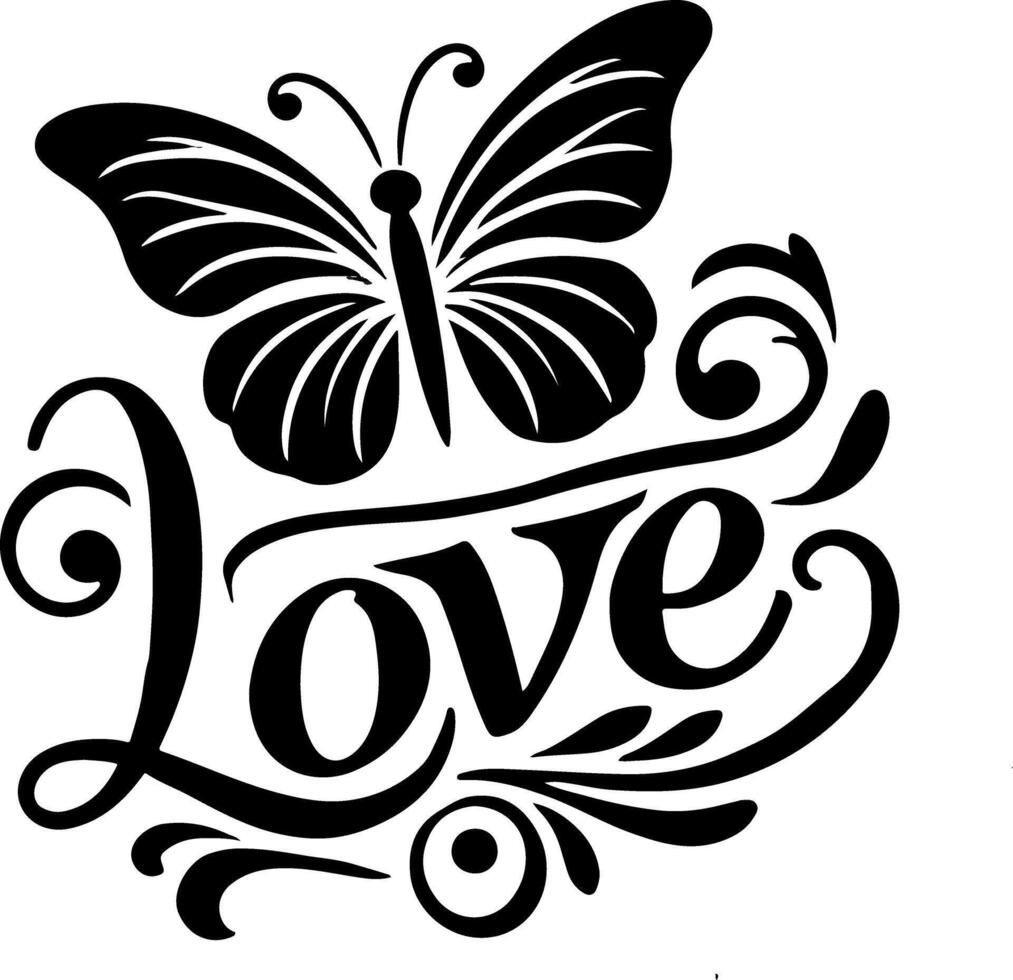Cursive LOVE Design with Butterfly Accent vector