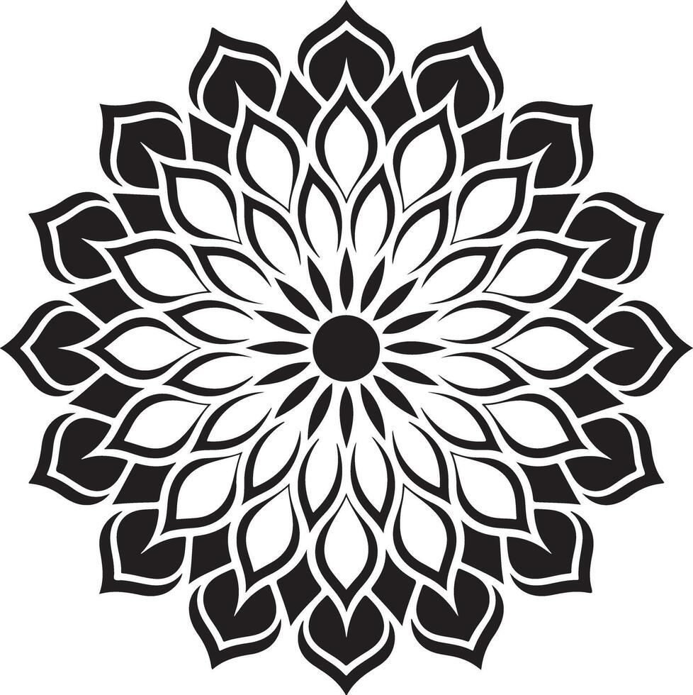 Black Mandala Floral Design with Symmetrical Petal Layers vector