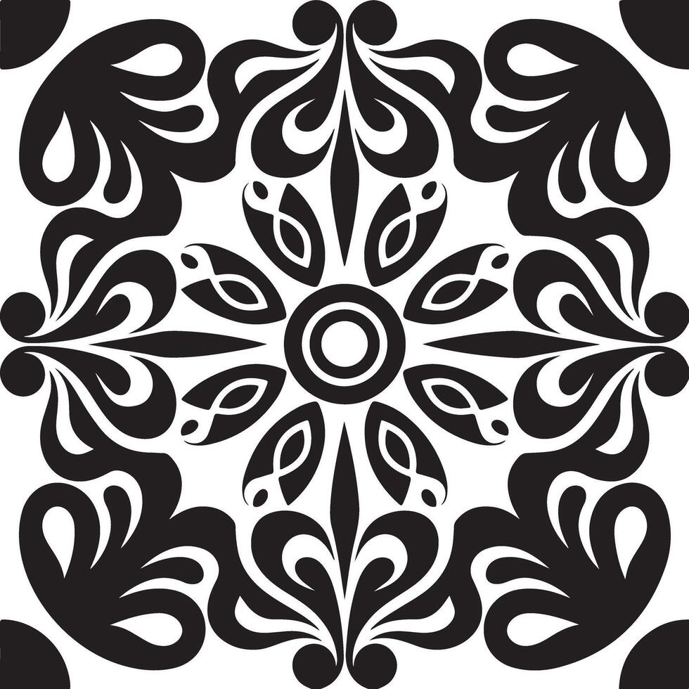 Dynamic Black Symmetrical Design Concentric Rings with Organic Floral Swirls vector