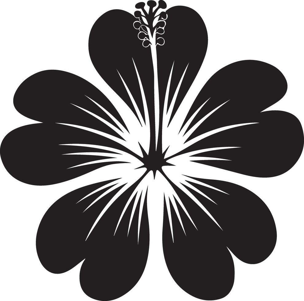 Bold Black Hibiscus Silhouette with Symmetrical Petals and Detailed Stamen vector