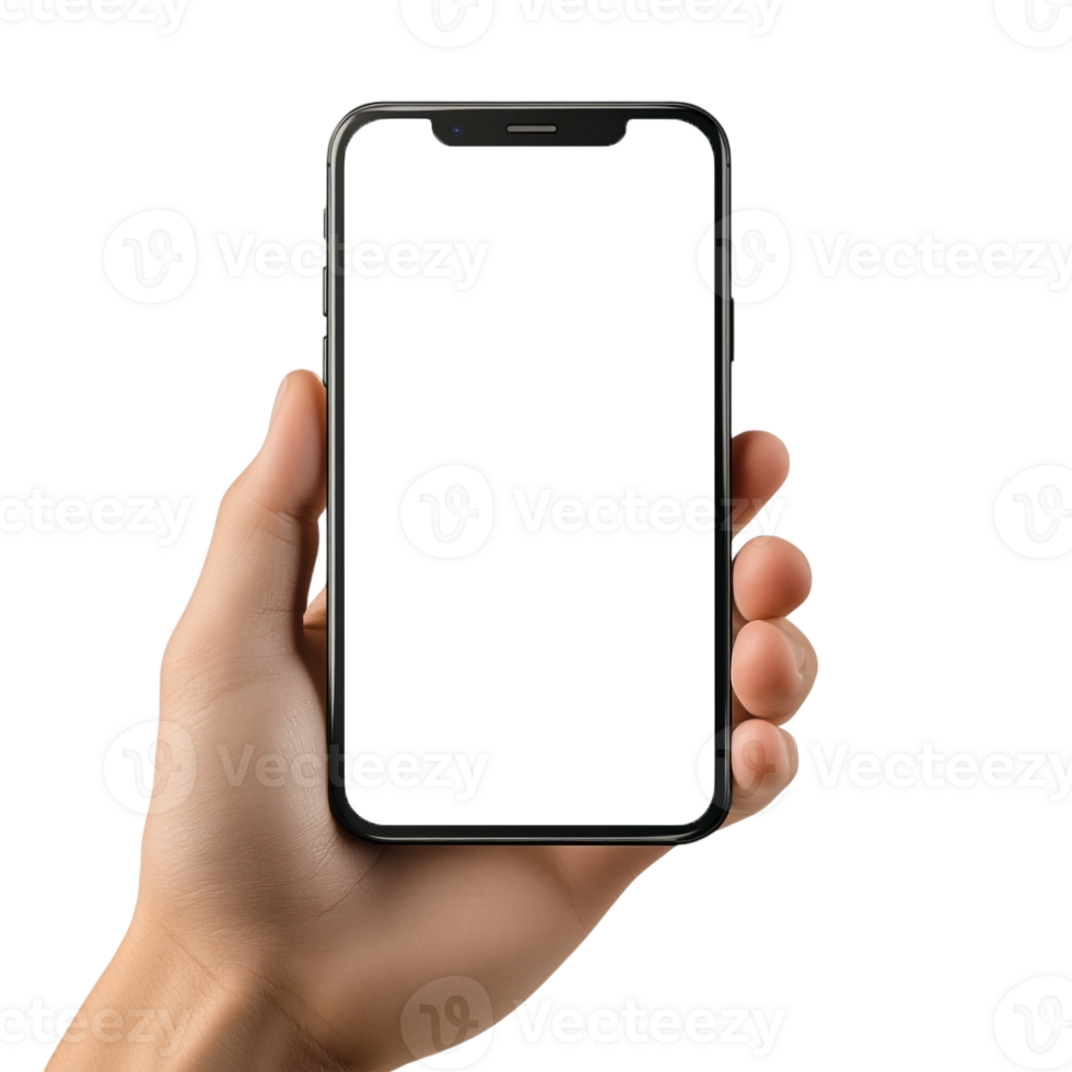 Hand holding a smartphone against transparent background for tech-related content, communication themes, or creative visual elements png