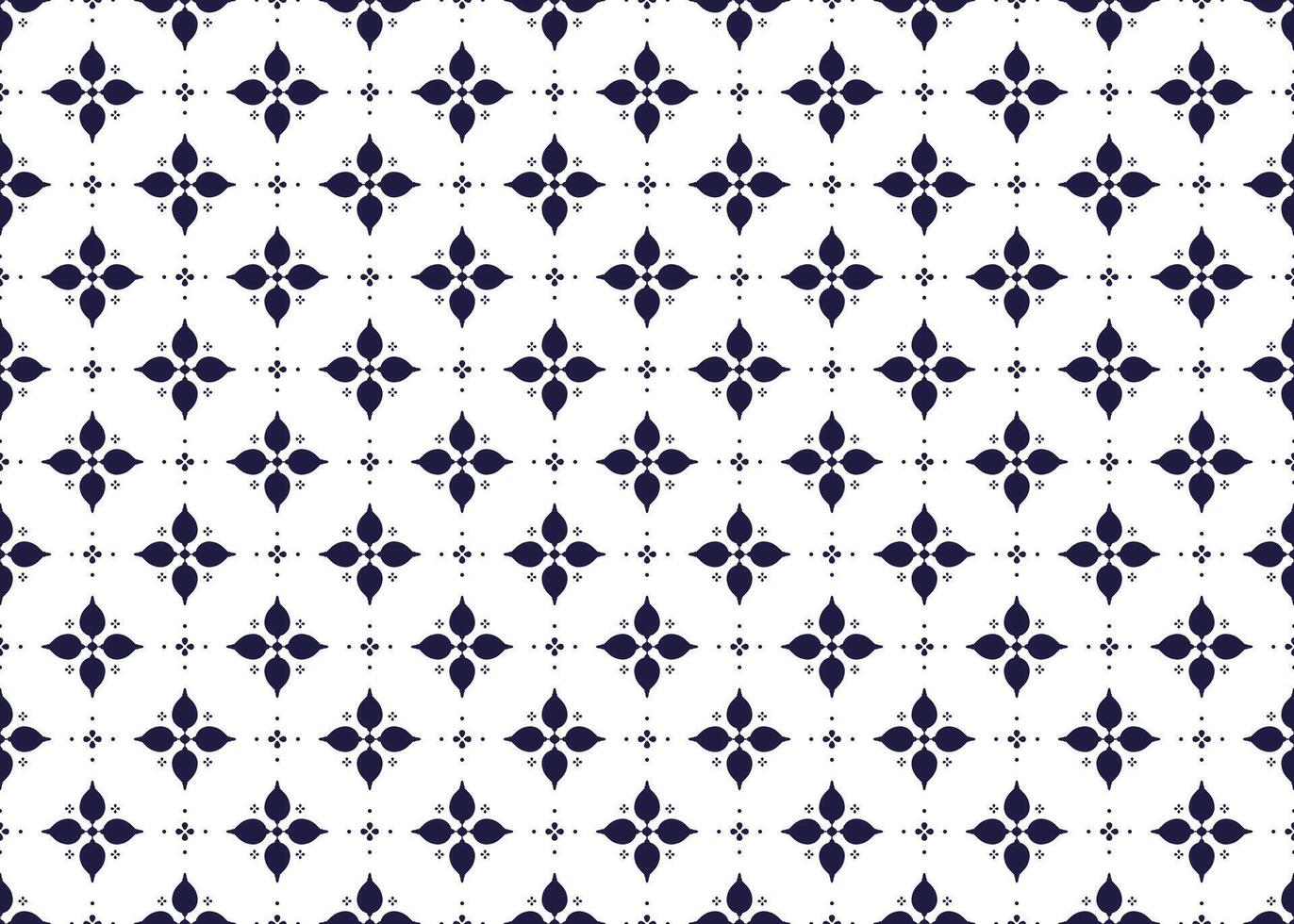 dark blue symbol floral on White background, ethnic fabric seamless pattern, design for cloth, carpet, batik, wallpaper, wrapping etc. vector