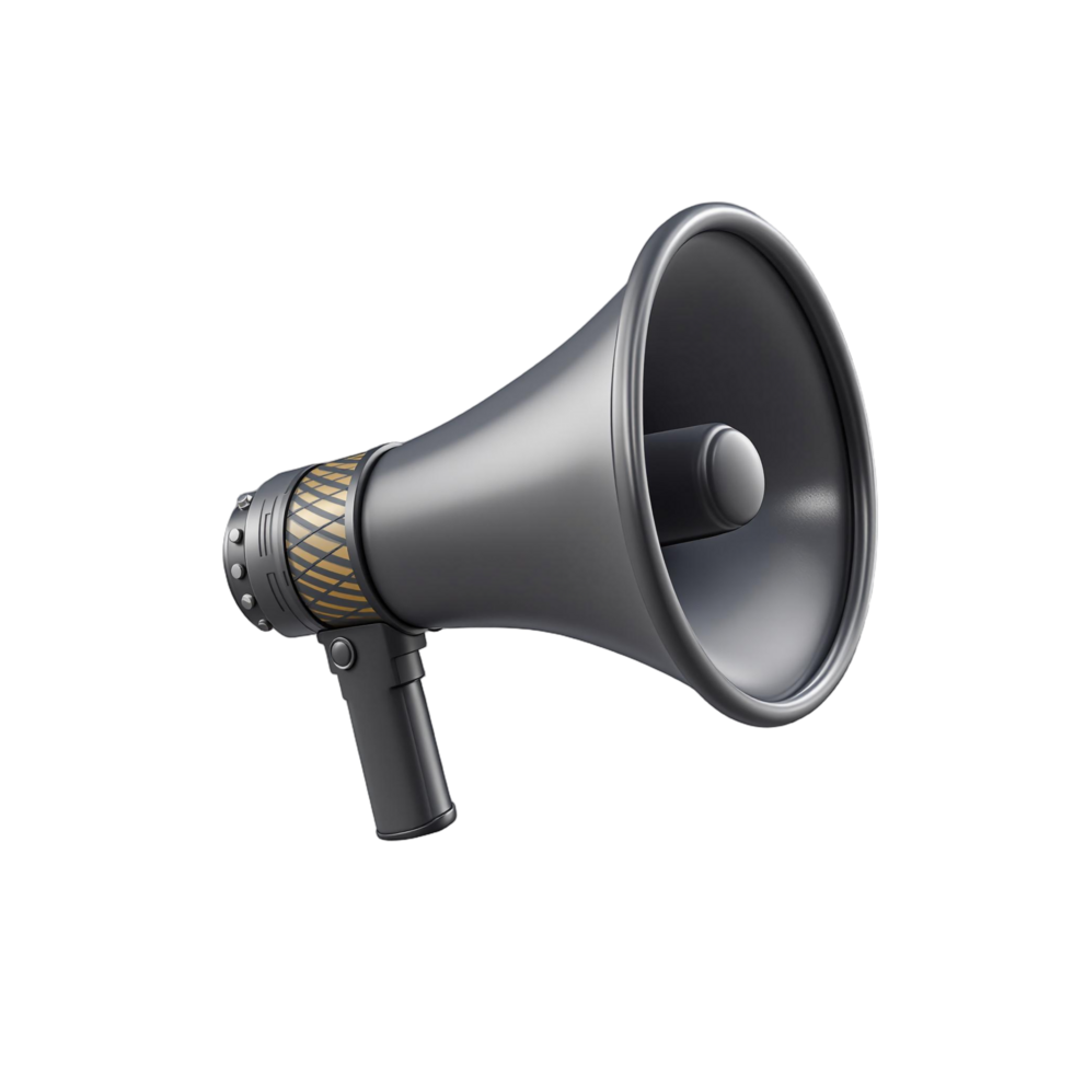Black Megaphone icon 3d render isolated on transparent png