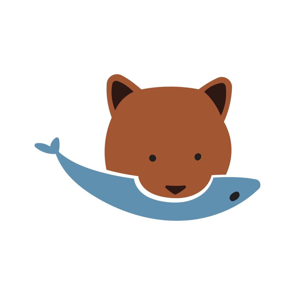 Logo bear eat fish unique design with blank background vector