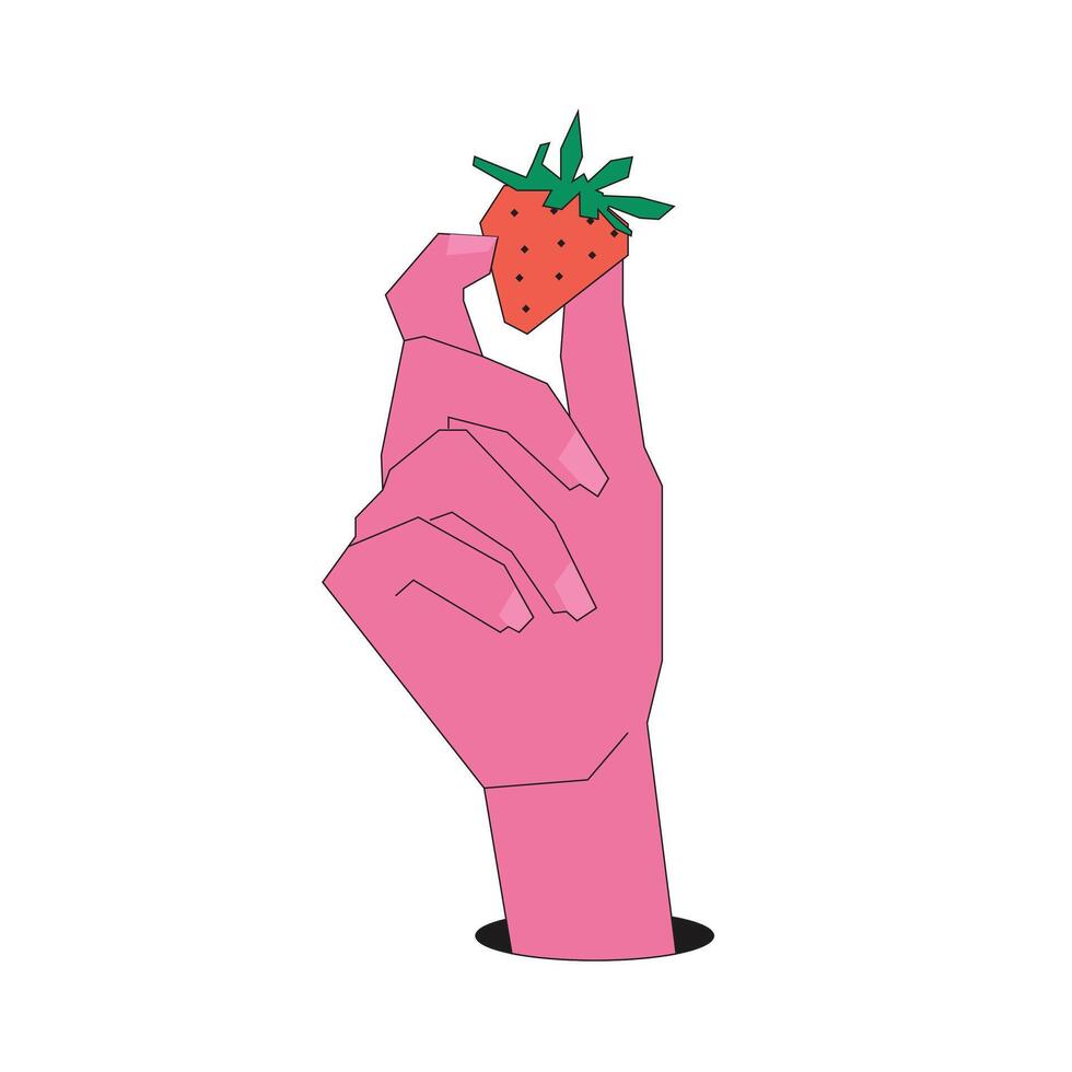 Illustration hand hold strawberry retro unique design with blank backg vector