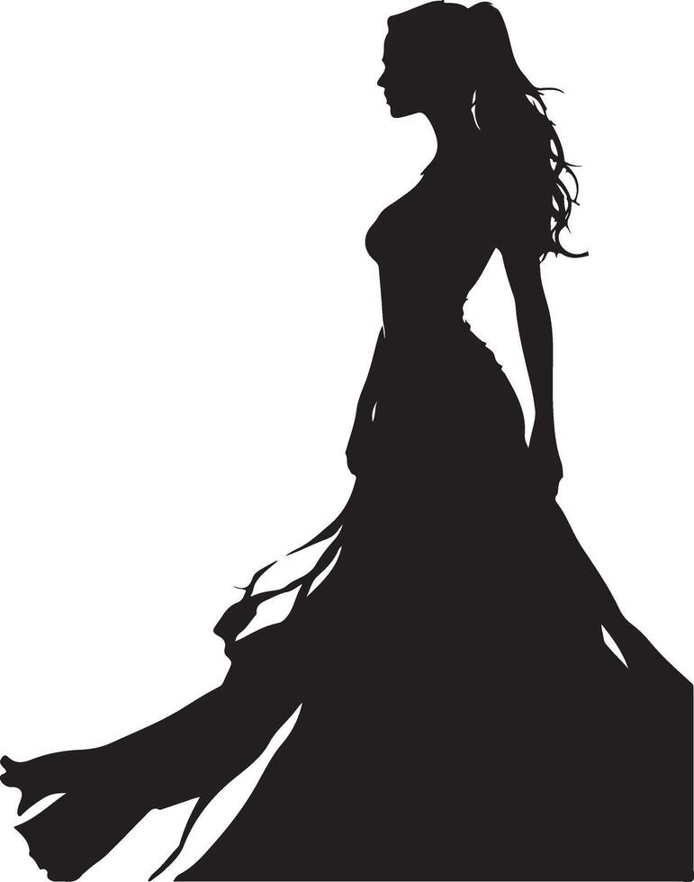 Silhouette of a woman in a long dress vector