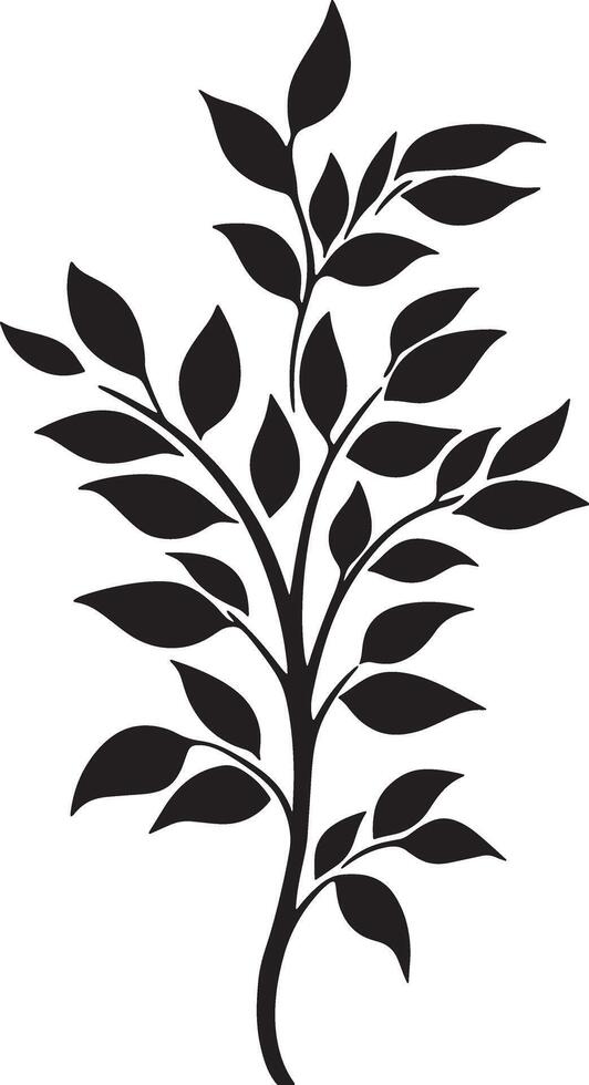 A black and white silhouette of a tree with leaves vector