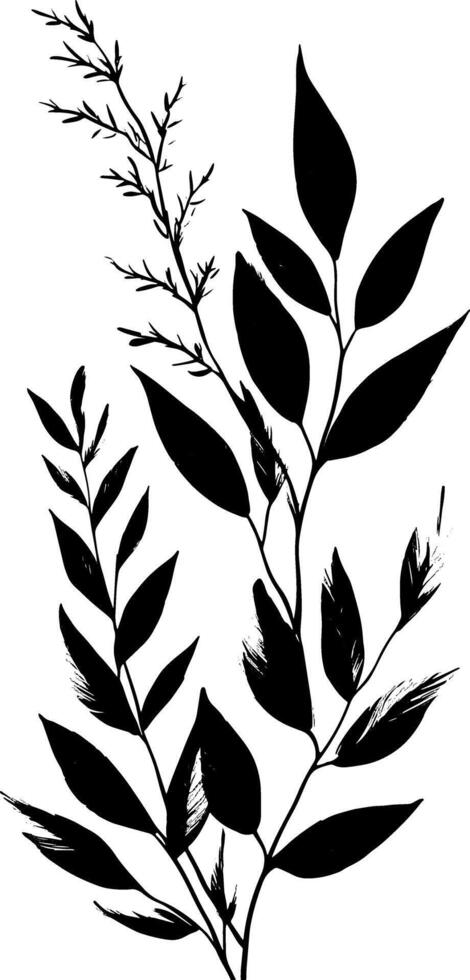Black and white drawing of leaves vector