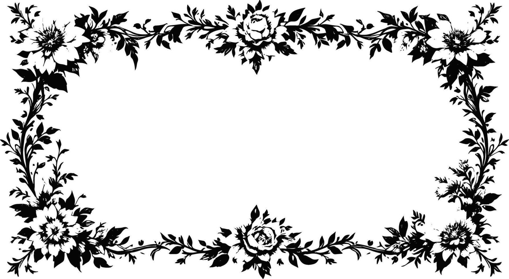A black and white floral frame with flowers vector