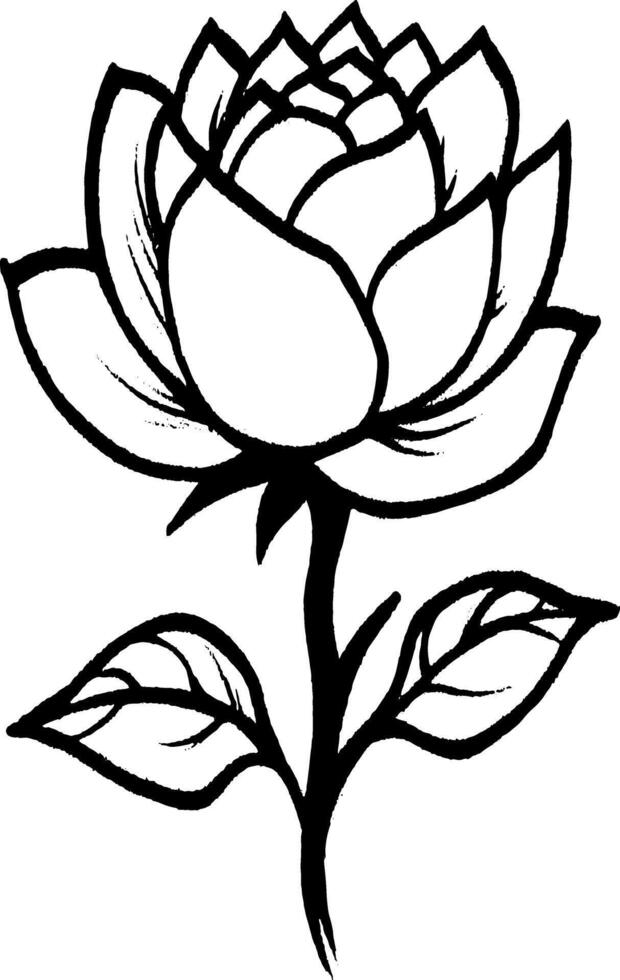 A black and white rose flower coloring page vector