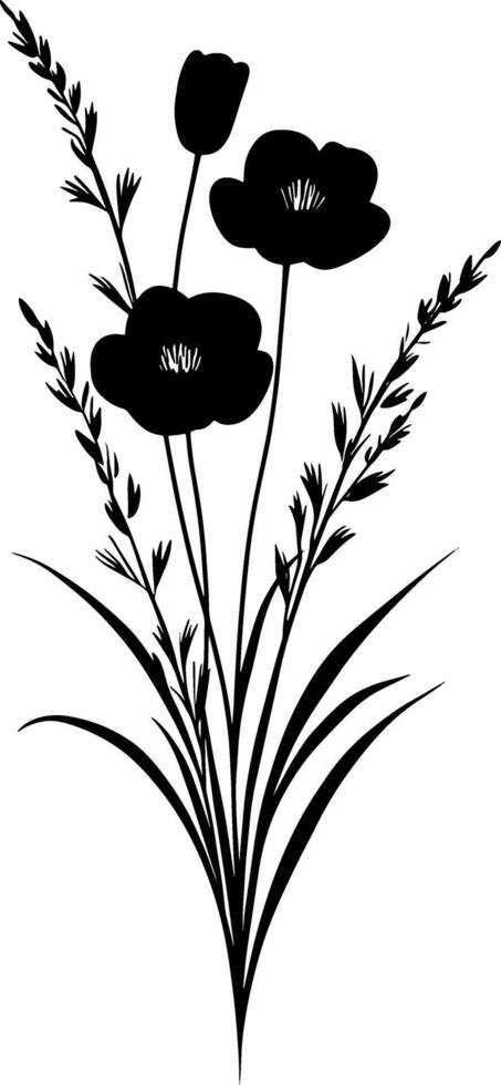 Black and white flowers with grass vector
