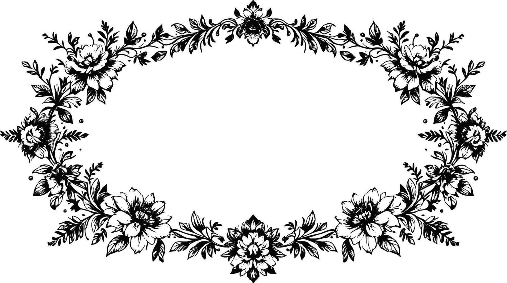 A black and white floral frame with a white background vector