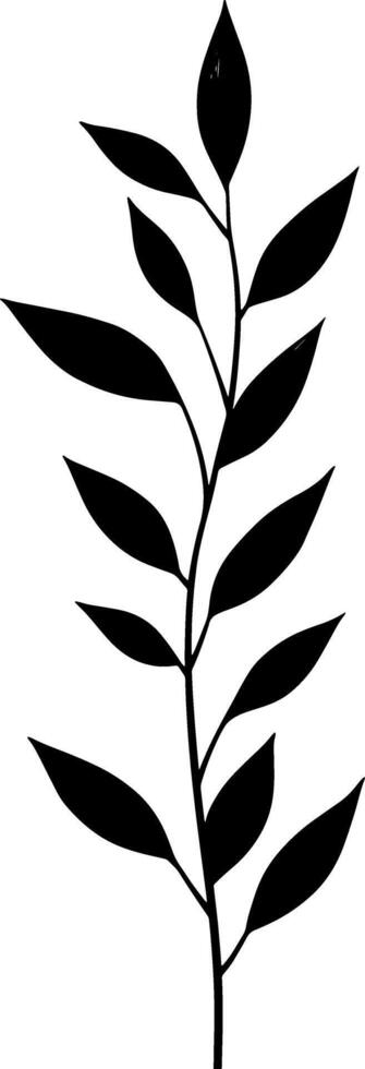 A black and white illustration of a plant with leaves vector