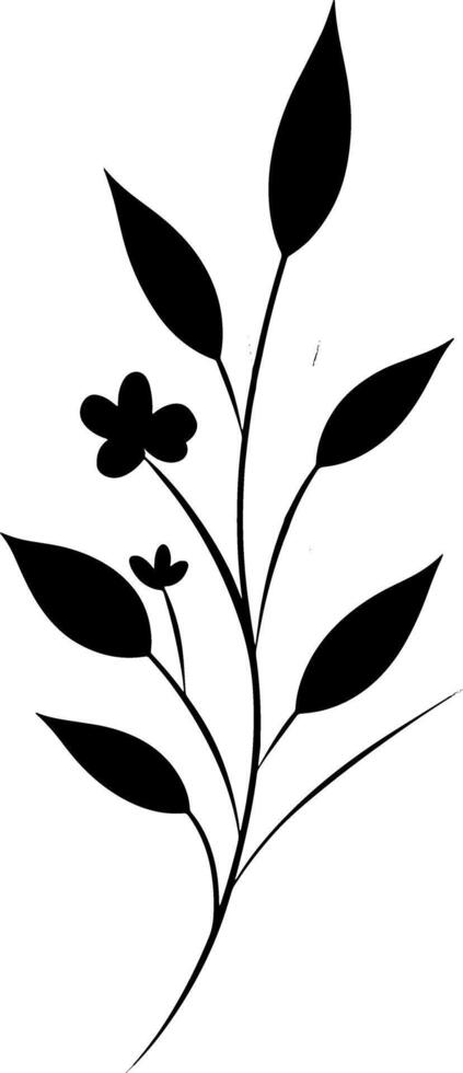 A black and white drawing of a plant with leaves vector