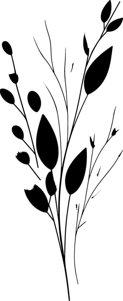 A black and white silhouette of leaves and branches vector