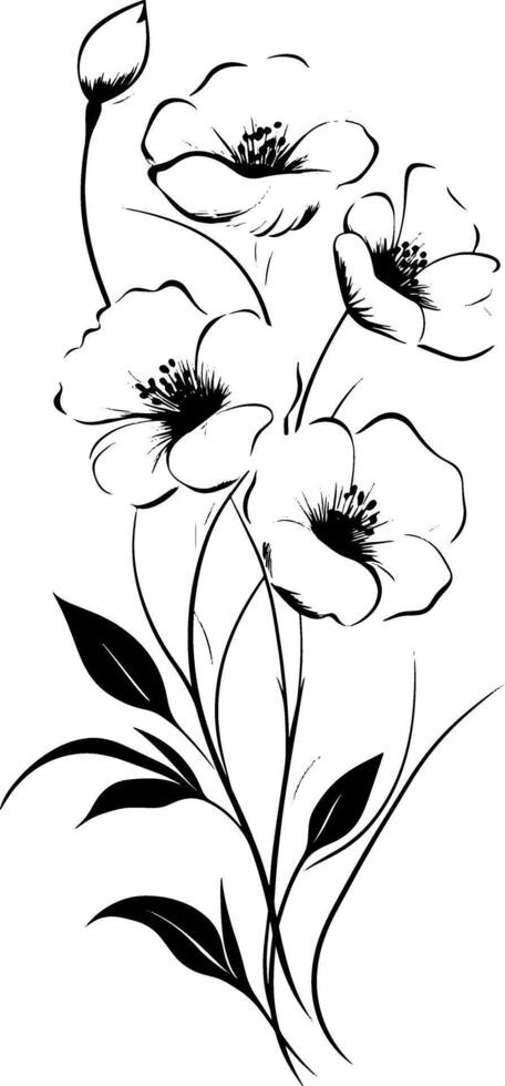 Black and white flowers on a white background vector