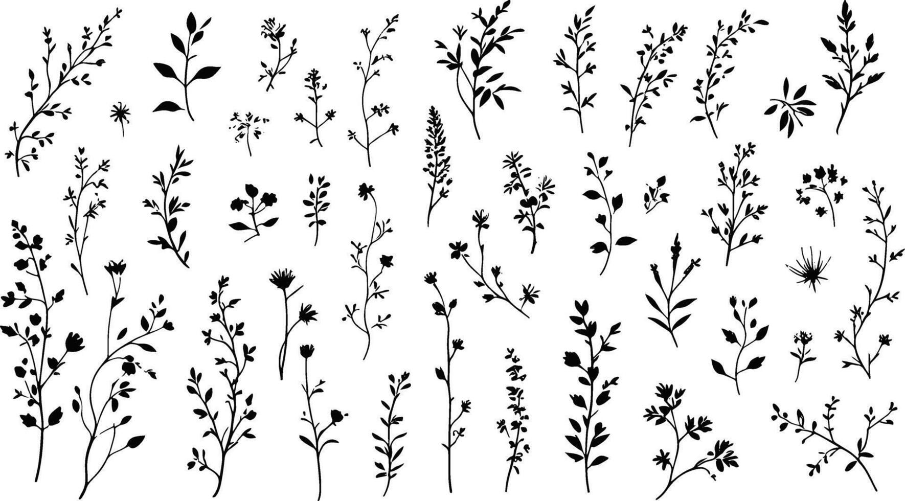 A collection of black and white silhouettes of plants vector