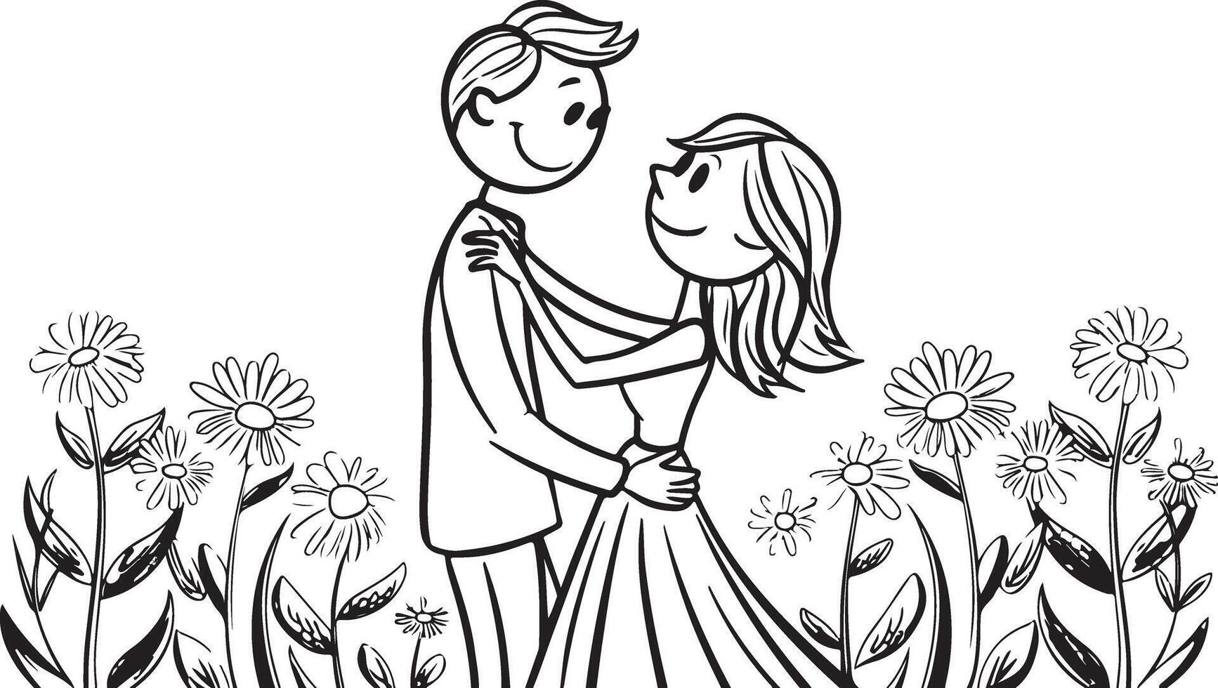 A cartoon drawing of a couple in the field vector