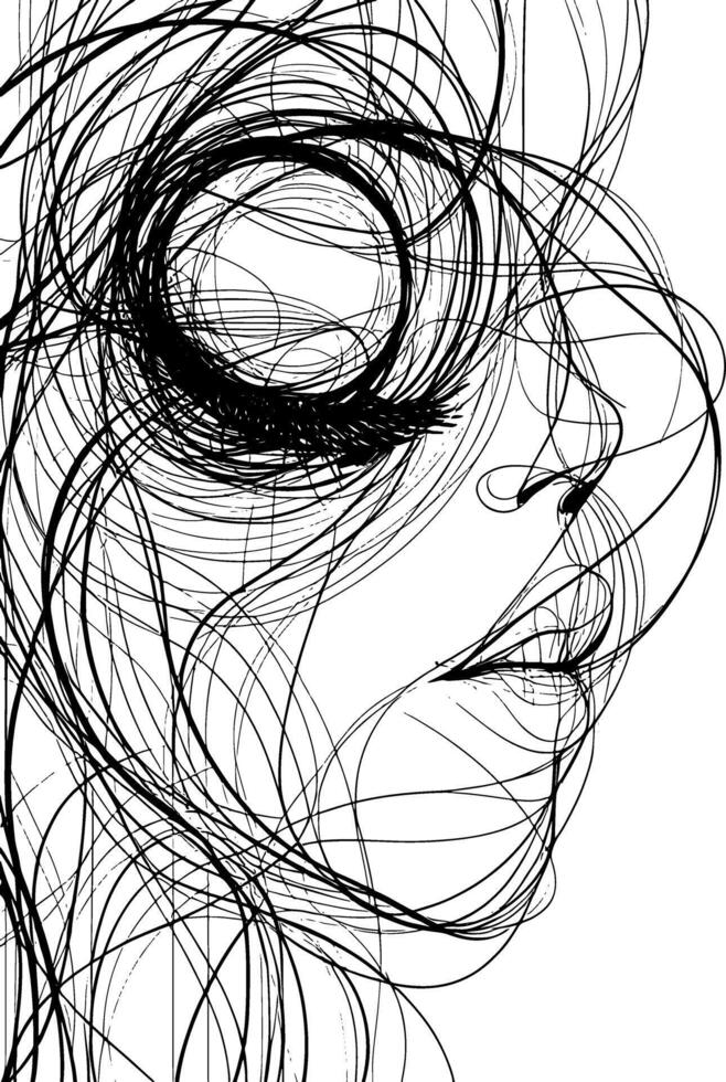 A drawing of a woman's face with a black and white drawing vector