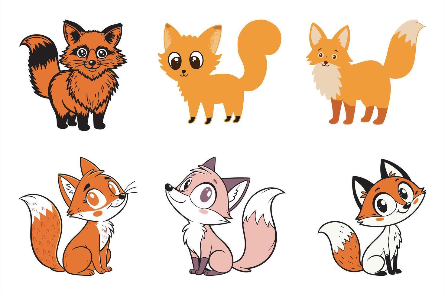set of funny cartoon fox illustration. A Collection of Elegance and Cuteness. vector