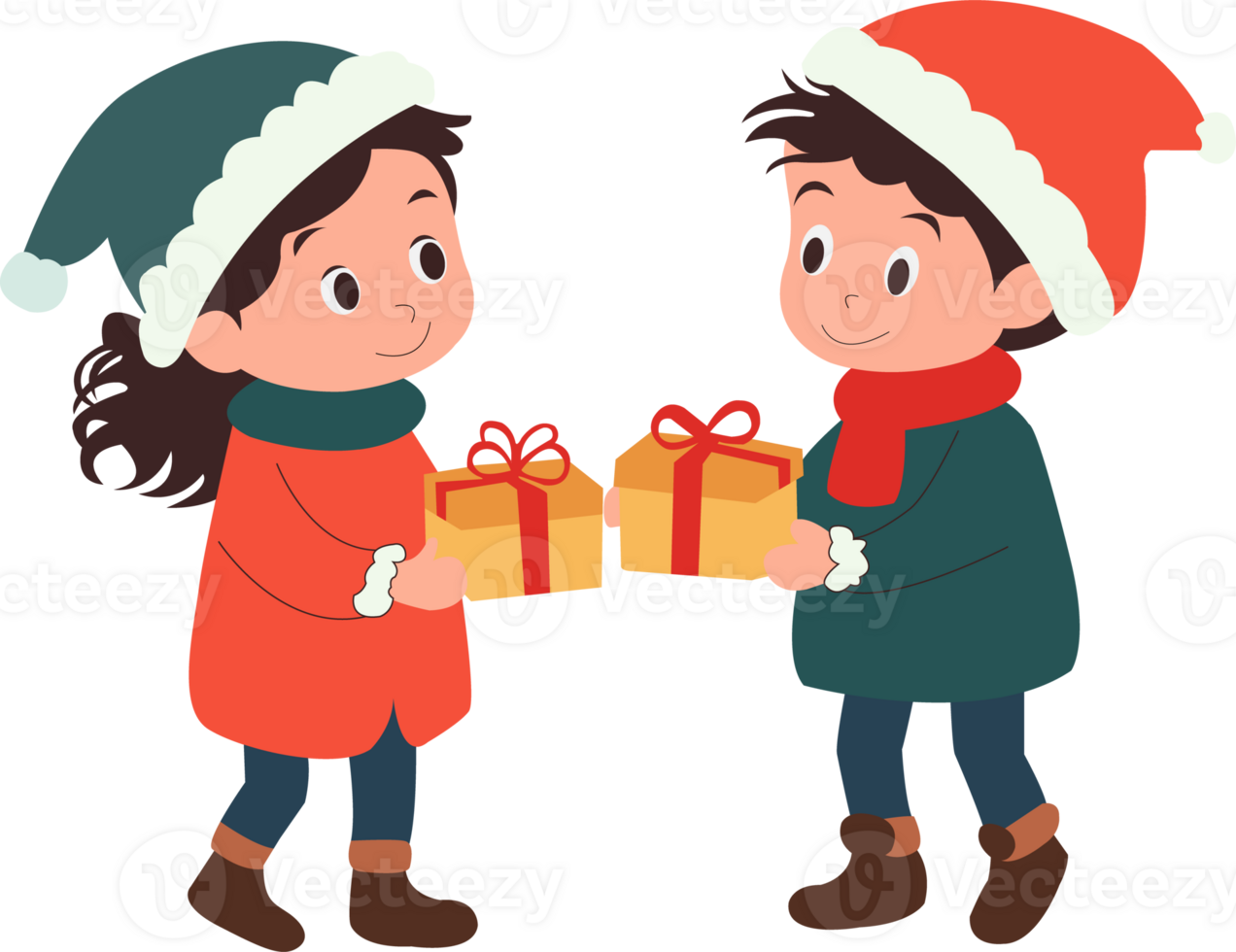 Two children holding gift boxes png