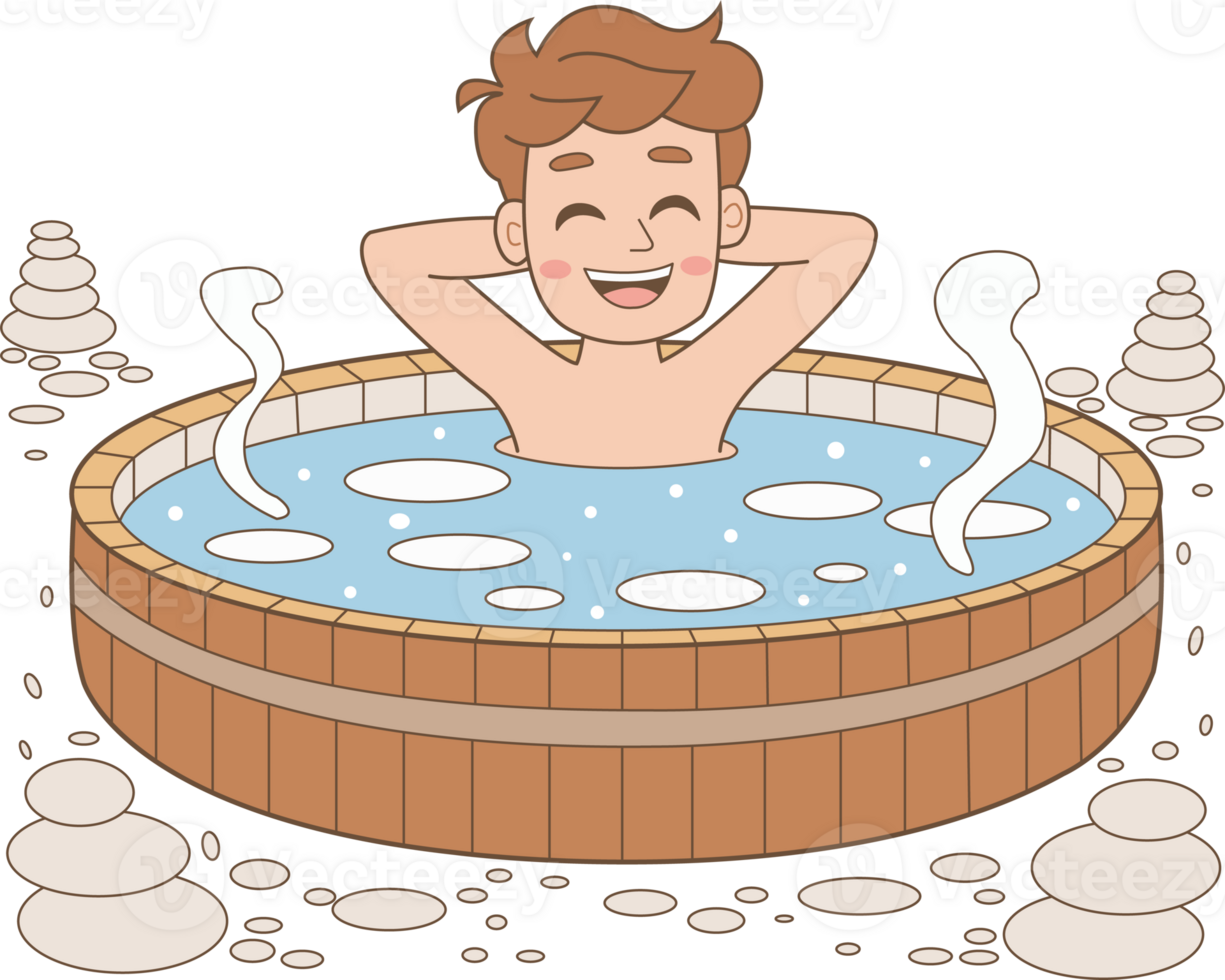 A man is relaxing in a hot tub png