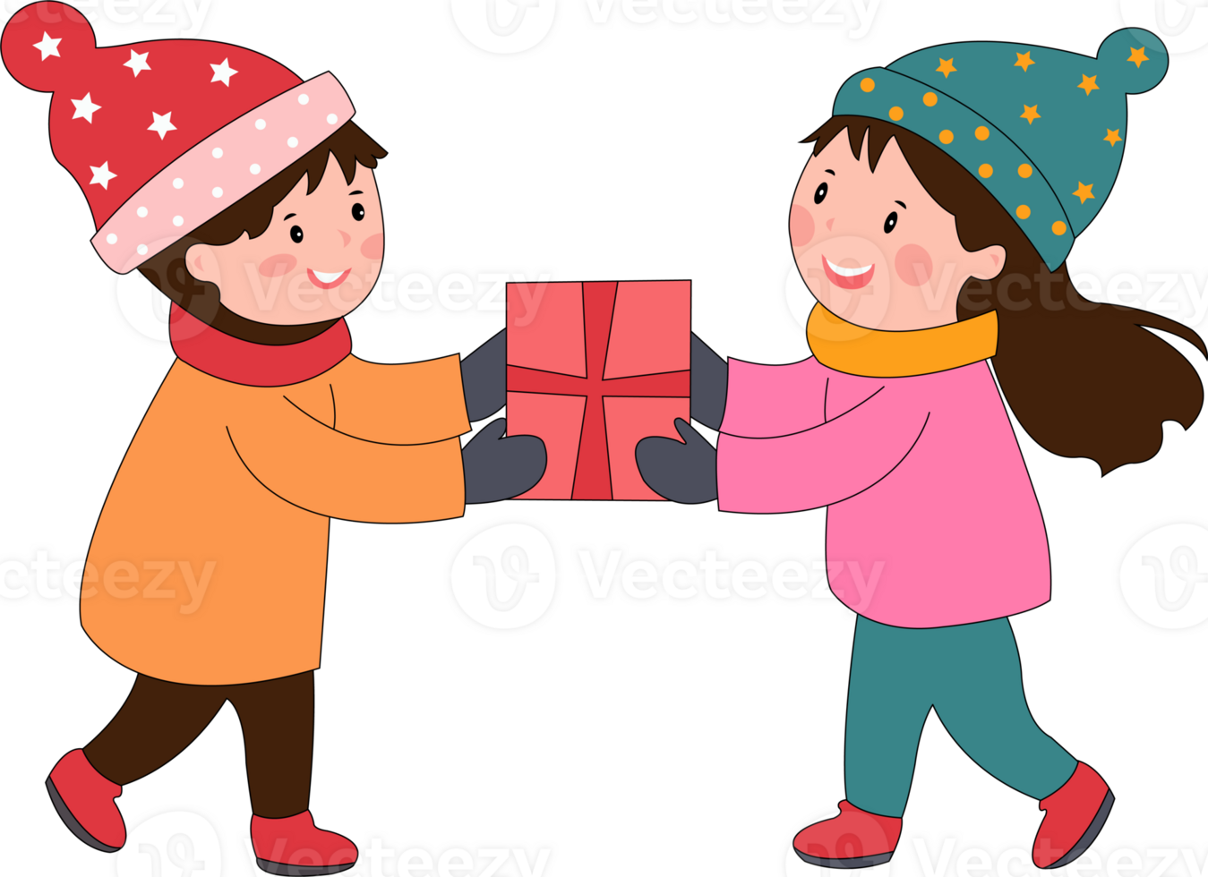 Two children holding a gift box png
