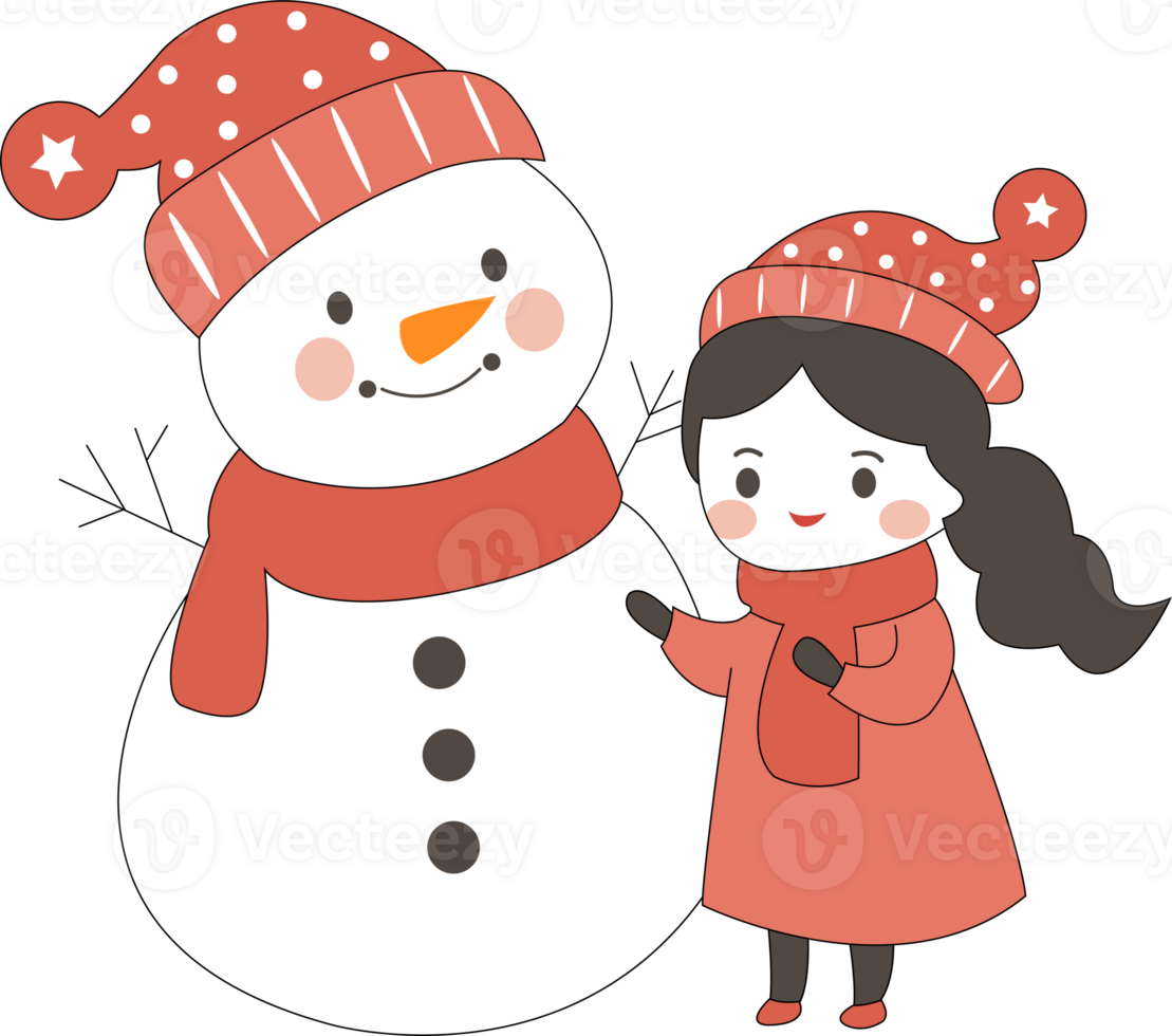 A girl and a snowman png