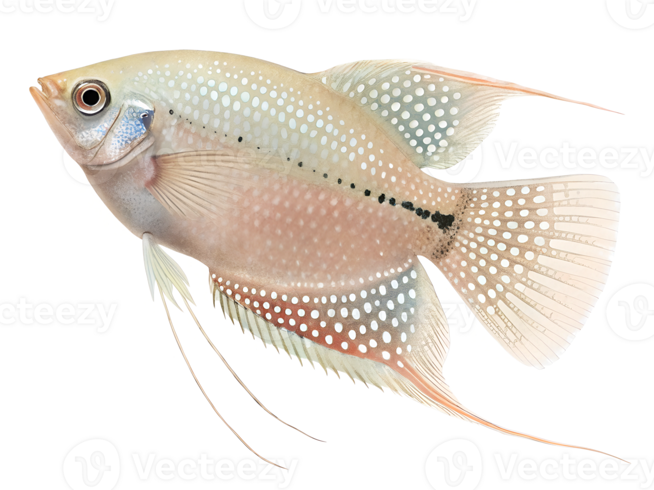 A delicate pearl gourami with intricate dotted patterns and long, isolated on a transparent background png