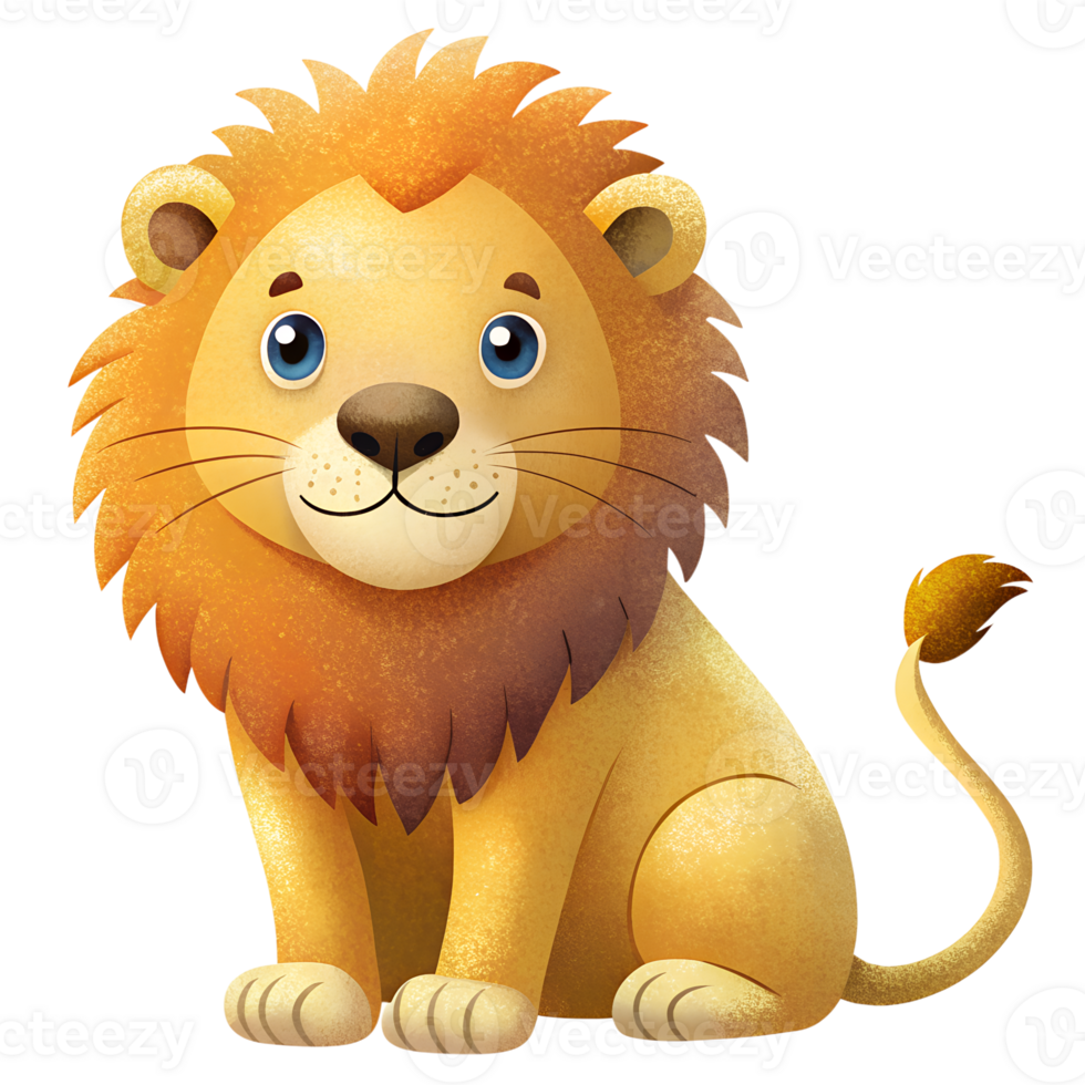Illustration style cartoon anime, lion sit isolated on a transparent background png