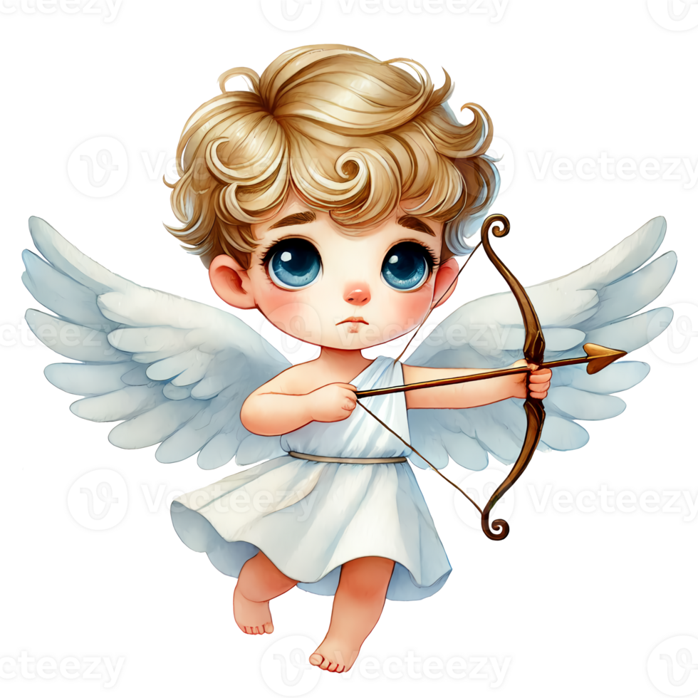 Cute Cartoon Cupid with a bow and arrow. Clipart, png
