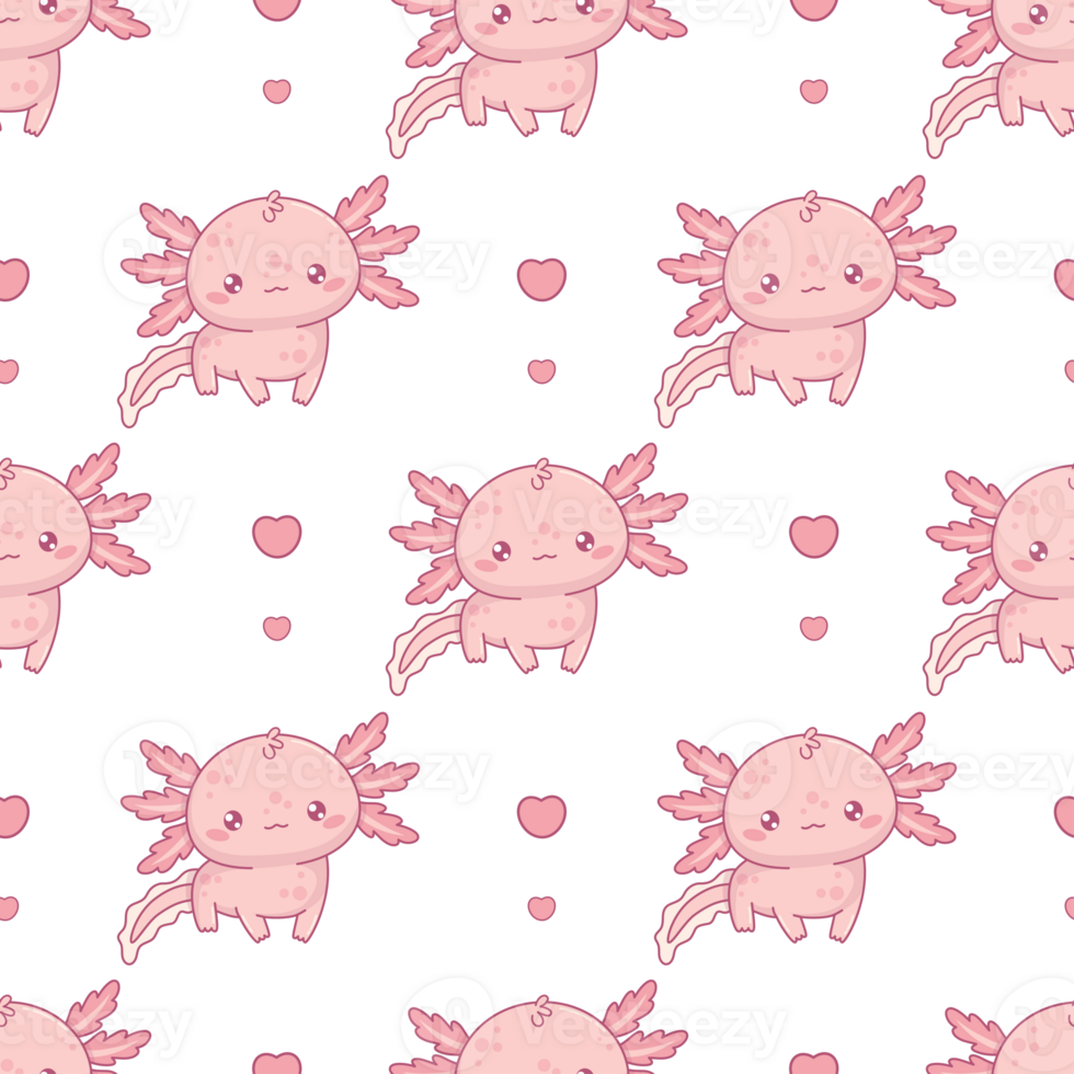 Seamless pattern Romantic cute Axolotl with heart png