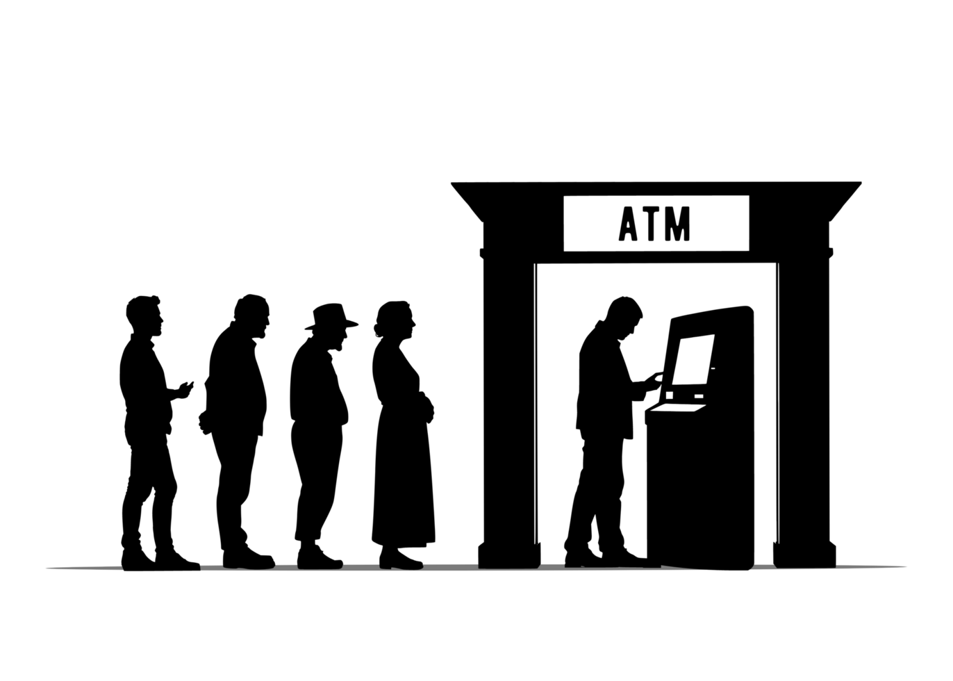people standing in line at an atm machine png