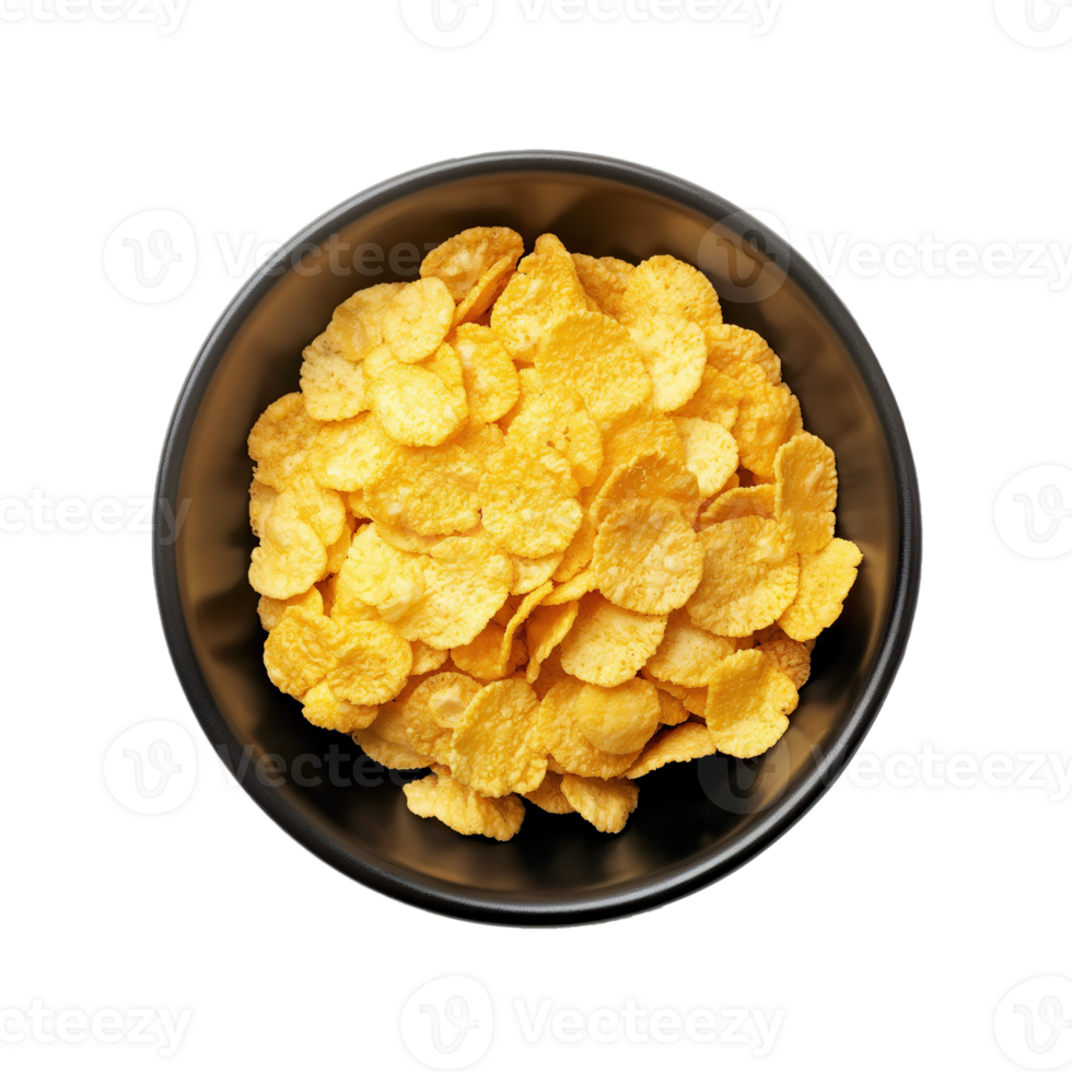 Top view of bowl with golden cornflakes isolated on Transparent background png