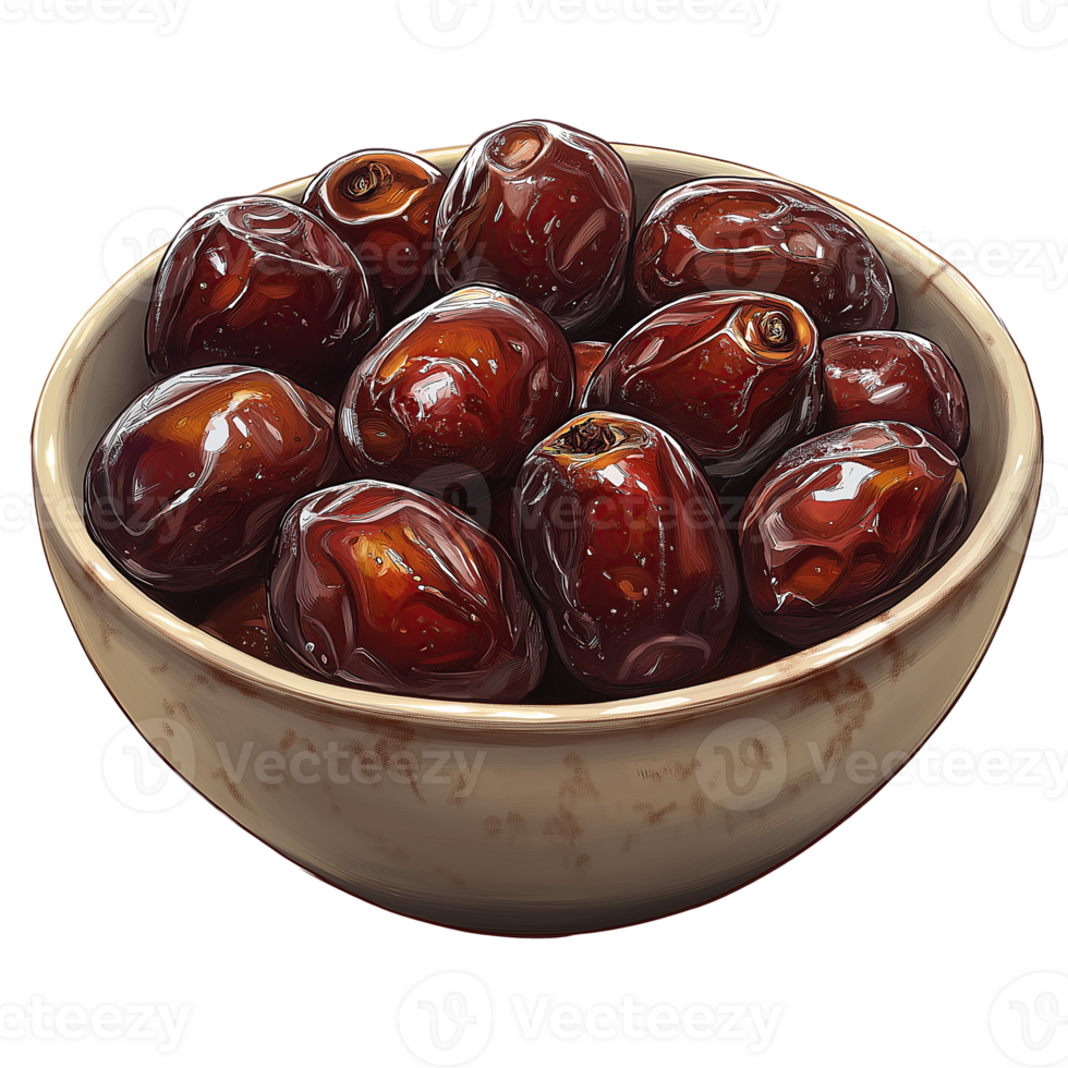 Fresh Dates in a Bowl, Evoking the Spirit of Ramadan, Isolated On Transparent Background png