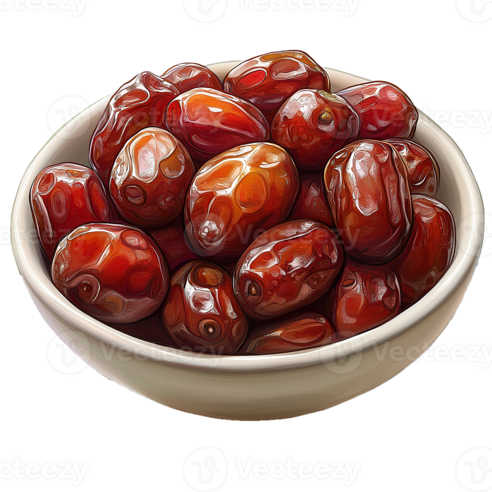 Glistening Dates in a Bowl, a Symbol of the Ramadan Tradition, Isolated On Transparent Background png