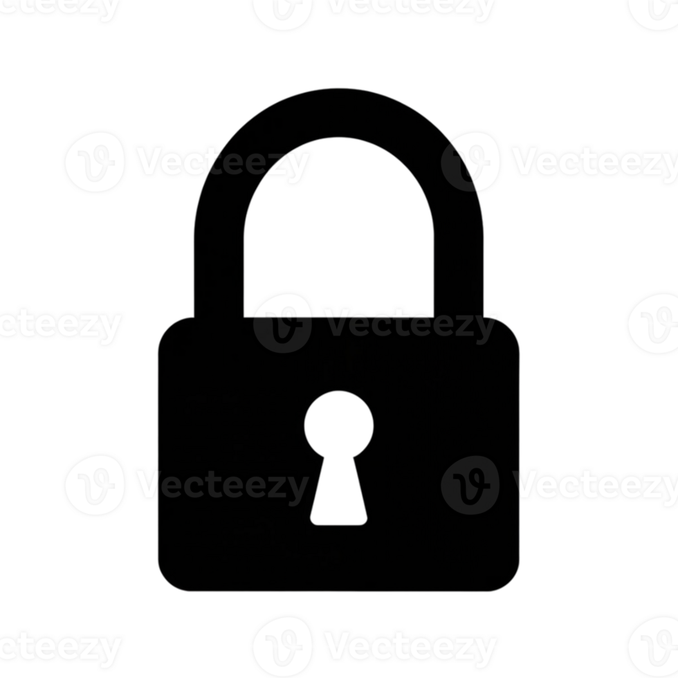 A black silhouette of a padlock, emphasizing security and protection. cutouts png