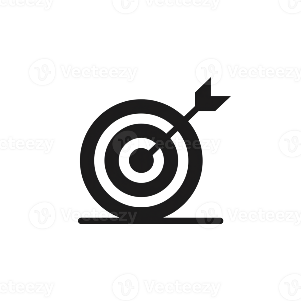 A black and white icon shows an arrow perfectly hitting the center of a target, symbolizing precision and success cutouts png