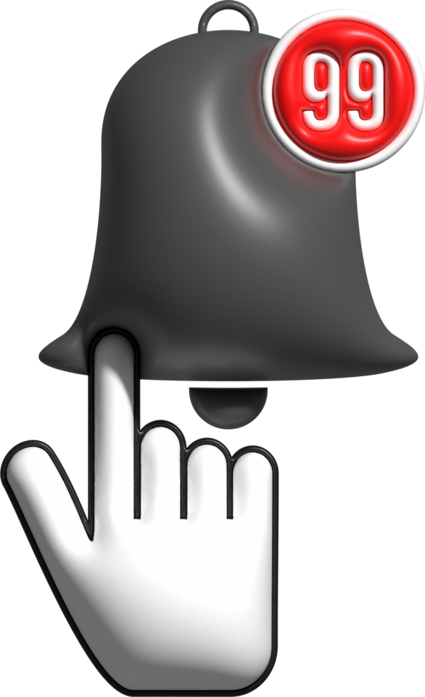 hand clicks the bell icon 3d png